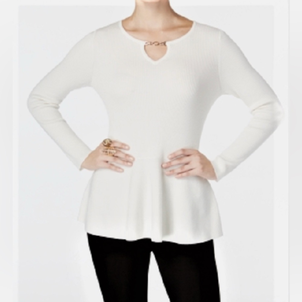 Thalia Sodi hardware peplum sweater, Cloud, L